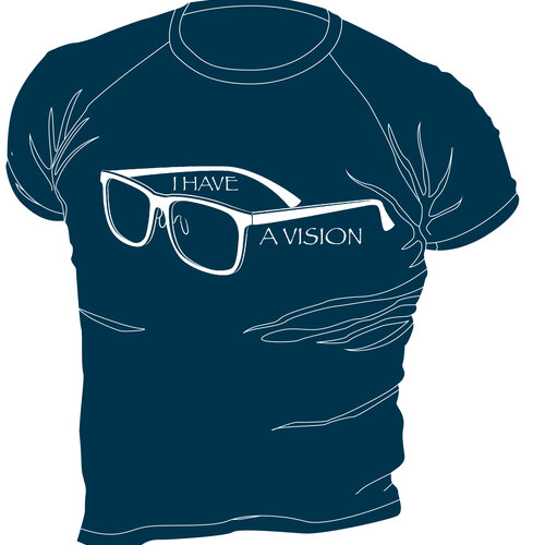 Glasses Dark Blue Shirt White Logo